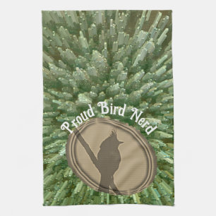 Proud Bird Nerd Silhouette Brown Green Vogelbeobac Geschirrtuch