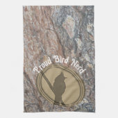 Proud Bird Nerd Silhouette Brown Green Vogelbeobac Geschirrtuch (Vertikal)