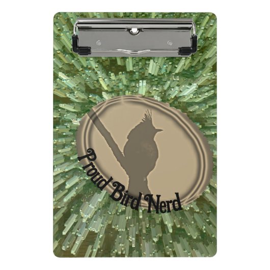 Proud Bird Nerd Silhouette Brown Green Vogelbeobac Mini Klemmbrett (Vorderseite)