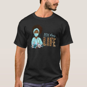 Proud Black Icu Krankenpflege Melanin Leopard Kran T-Shirt