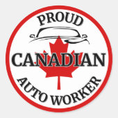 Proud Canadian Auto Worker Maple Leaf Kanada Runder Aufkleber (Vorderseite)