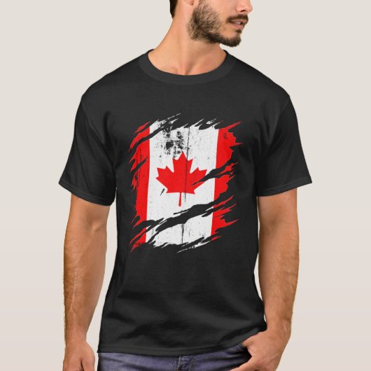 Proud Canadian  Torn Ripped Canada Flag T-Shirt (Vorderseite)