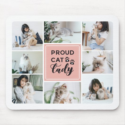 Proud Cat Lady Blush Pink FotoCollage Mousepad (Vorne)