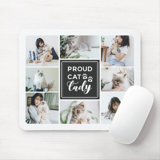 Proud Cat Lady Charcoal Foto Collage Mousepad (Mit Mouse)