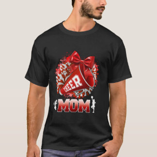 Proud Cheer Mama Red Pom Pom Megaphone Coquette Bo T-Shirt