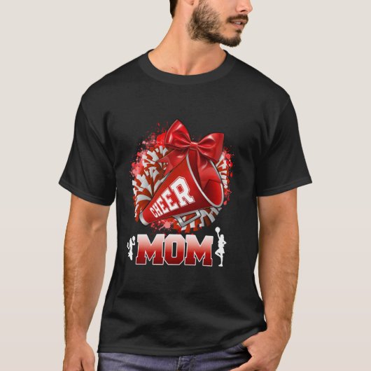 Proud Cheer Mama Red Pom Pom Megaphone Coquette Bo T-Shirt (Vorderseite)