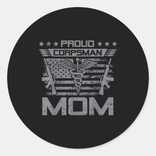 Proud Corpsman Mom Flag Usa Family Matching  Runder Aufkleber (Vorderseite)