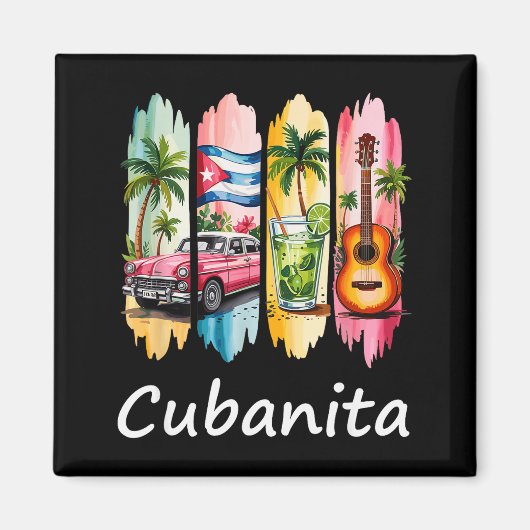 Proud Cubanita Cuban Flag Guitar Mojito Car Design Magnet (Vorne)