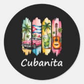 Proud Cubanita Cuban Flag Guitar Mojito Car Design Runder Aufkleber (Vorderseite)