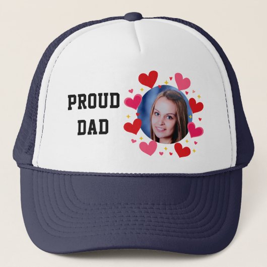 Proud Dad Custom Photo Text Hearts Personalized Truckerkappe (Vorderseite)