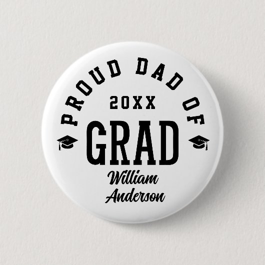 Proud Dad Grad Varsity Typography Graduation Button (Vorderseite)