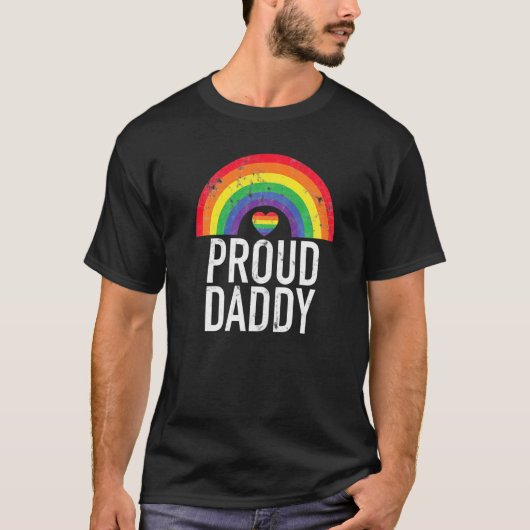 Proud Daddy Rainbow Retro Vater Gay Pride Lgbt Par T-Shirt (Vorderseite)