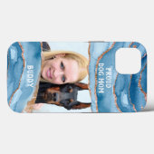 Proud dog Mama Foto Elegante Moderner Glitzer Blau Case-Mate iPhone Hülle (Rückseite (Horizontal))