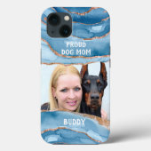 Proud dog Mama Foto Elegante Moderner Glitzer Blau Case-Mate iPhone Hülle (Rückseite)