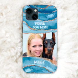 Proud dog Mama Foto Elegante Moderner Glitzer Blau Case-Mate iPhone Hülle