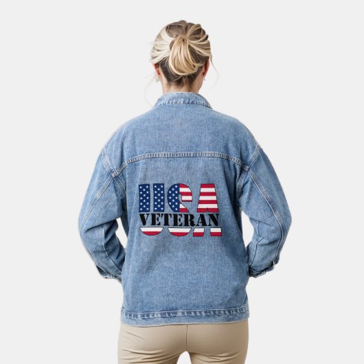 Proud Female Veteran Patriotic Denim Jacket Jeansjacke (Modell)