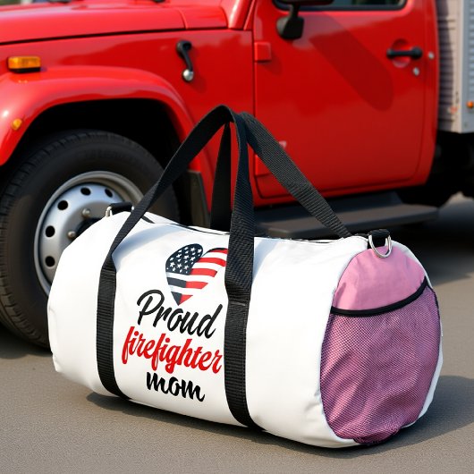 Proud Firefighter Mom American Heart Duffle Bag
