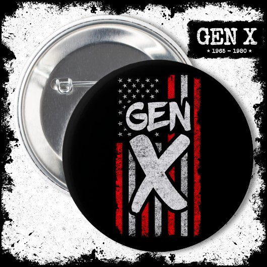 Proud Gen Xer Generation X American Flag Gen X Button