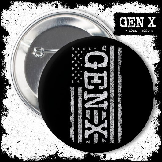Proud Generation X Gen Xer American Flag Gen X Button