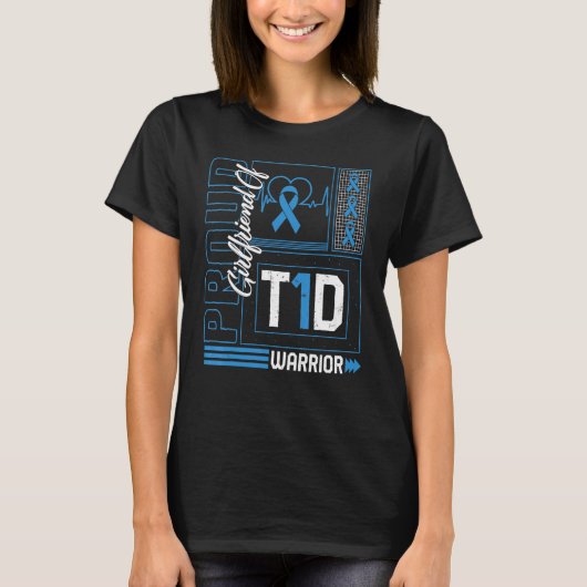 Proud Girlfriend of T1d Warrior Ribbon Diabetes Aw T-Shirt (Vorderseite)