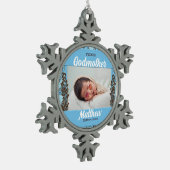 Proud Godmutter Blue und Brown Foto Schneeflocken Zinn-Ornament (Links)