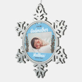 Proud Godmutter Blue und Brown Foto Schneeflocken Zinn-Ornament (Rechts)