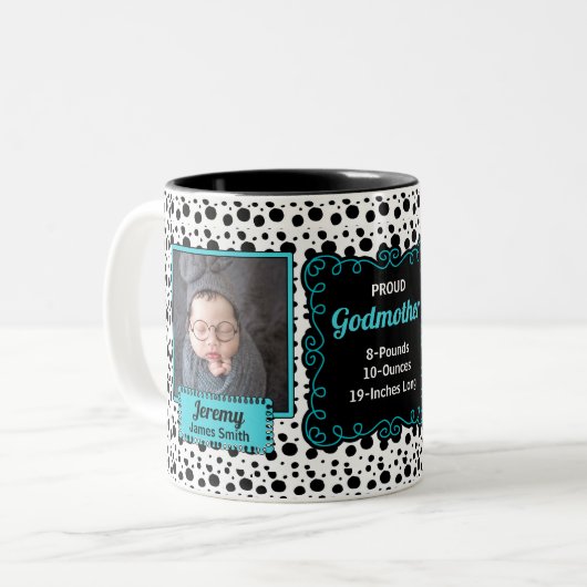 Proud Godmutter Dalmatiner Schwarzweiß-Foto Zweifarbige Tasse (Vorderseite Links)