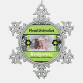 Proud Godmutter Green und Grau Foto Schneeflocken Zinn-Ornament (Vorderseite)