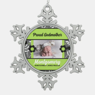 Proud Godmutter Green und Grau Foto Schneeflocken Zinn-Ornament