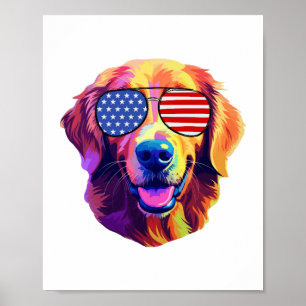 Proud Golden Retriever American Flag Sonnenbrille Poster