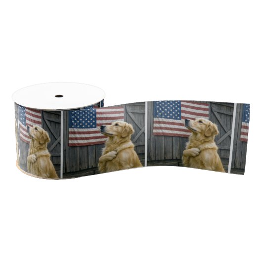 Proud Golden Retriever With American Flag Ripsband (Spule)