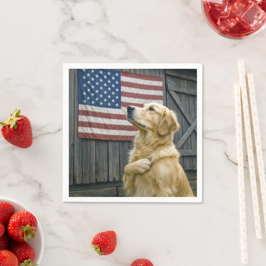 Proud Golden Retriever With American Flag Serviette (Beispiel)