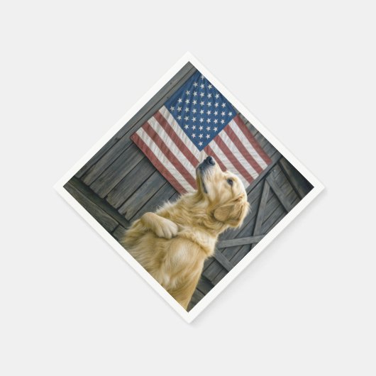 Proud Golden Retriever With American Flag Serviette (Ecke)