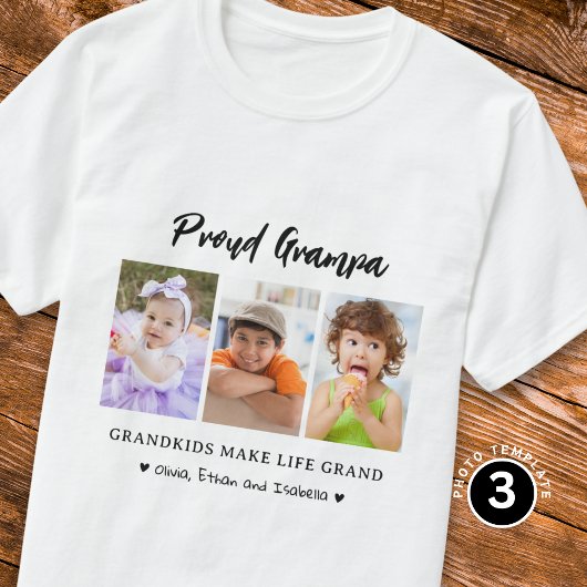 Proud Grampa Grandkids Make Life Grand 3 Foto T-Shirt