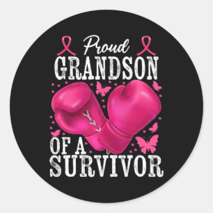 Proud Grandson of Survivor Brustkrebs Boxing Gl Runder Aufkleber