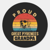 Proud Great Pyrenäen Grandpa Dog gibt Funny Grand Runder Aufkleber (Vorderseite)
