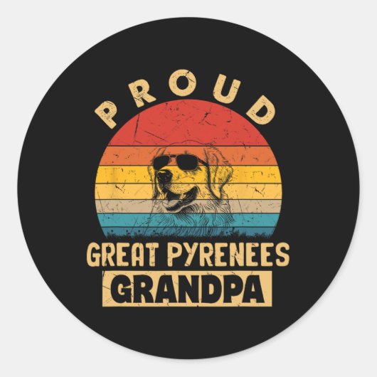 Proud Great Pyrenäen Grandpa Dog gibt Funny Grand Runder Aufkleber (Vorderseite)