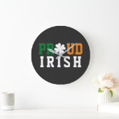 Proud Irish Shamrock Lucky Clover Quote  St Paddy  Große Wanduhr (Zuhause)