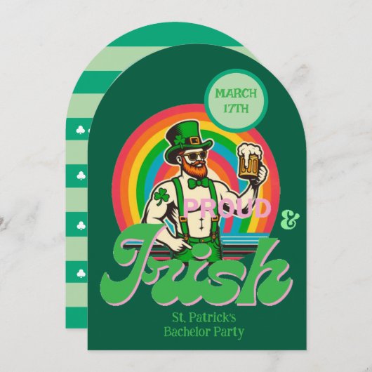 Proud & Irish St Patrick LGBTQ+ Bachelor Party Einladung (Vorne/Hinten)