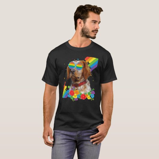 Proud Lgbt Gay Brittany Spaniel Dog Pride Flag Rai T-Shirt (Vorne ganz)