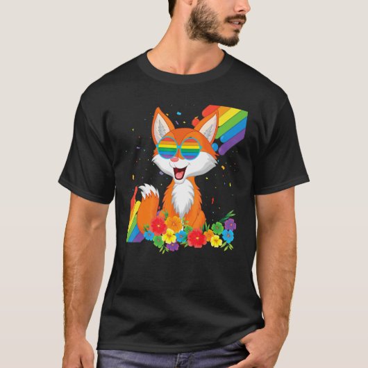 Proud Lgbt Gay Fox Pride Flag Regenbogen Lgbtq Les T-Shirt (Vorderseite)