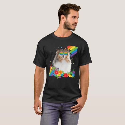 Proud LGBT Gay Shetland Sheepdog Flag Rainbo T-Shirt (Vorne ganz)