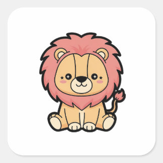 Proud Lion – Cute Kawaii Animal Illustration Quadratischer Aufkleber
