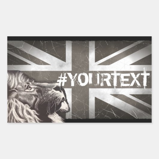 Proud Lion Union Jack Patriotic Custom Text Rechteckiger Aufkleber (Vorderseite)