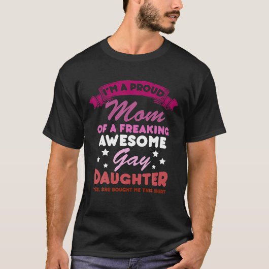Proud Mama Gay Daughter Lesbian Flag LGBTQ Funny L T-Shirt (Vorderseite)