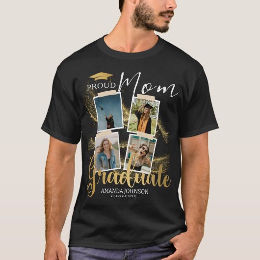 Proud Mama Gold Graduate Foto Collage Abschluss T-Shirt (Vorderseite)