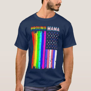 Proud Mama Lesbian Trans American Flag LGBT Prix  T-Shirt