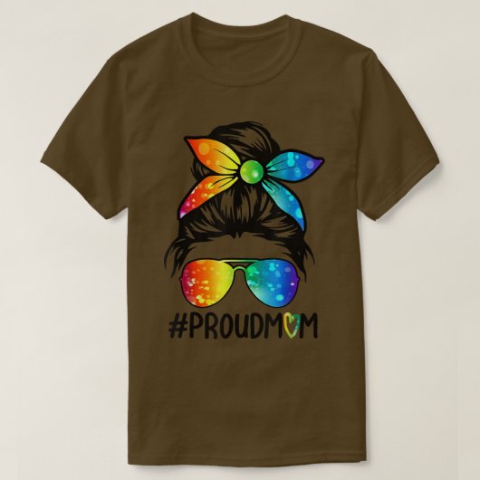 Proud Mama Messy Hair Bun LGBT Gay Pride Support L T-Shirt (Design vorne)
