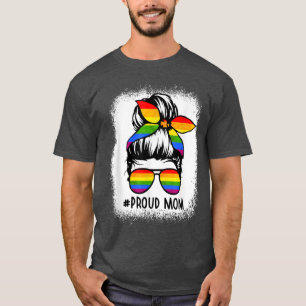 Proud Mama Messy Hair Bun LGBTQ Regenbogenflagge L T-Shirt
