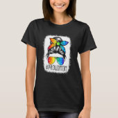 Proud Mama Messy Hair Bun LGBTQ Regenbogenflagge L T-Shirt (Vorderseite)